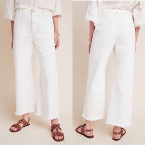 Anthropologie Pilcro White Ultra High-Rise Frayed Hem Cropped Flare Leg Jeans